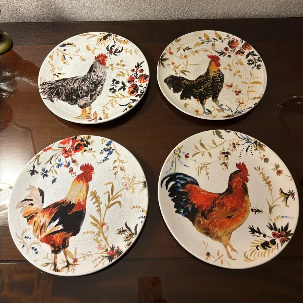 VTG Williams Sonoma Rooster Francais Colorful Rooster Decorative‎ Dessert Plates